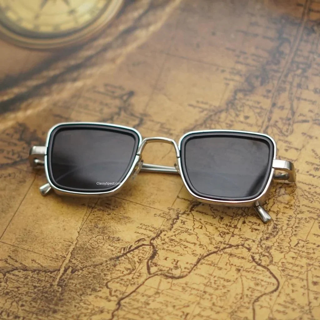 Classy Black And Silver Retro Square Sunglasses